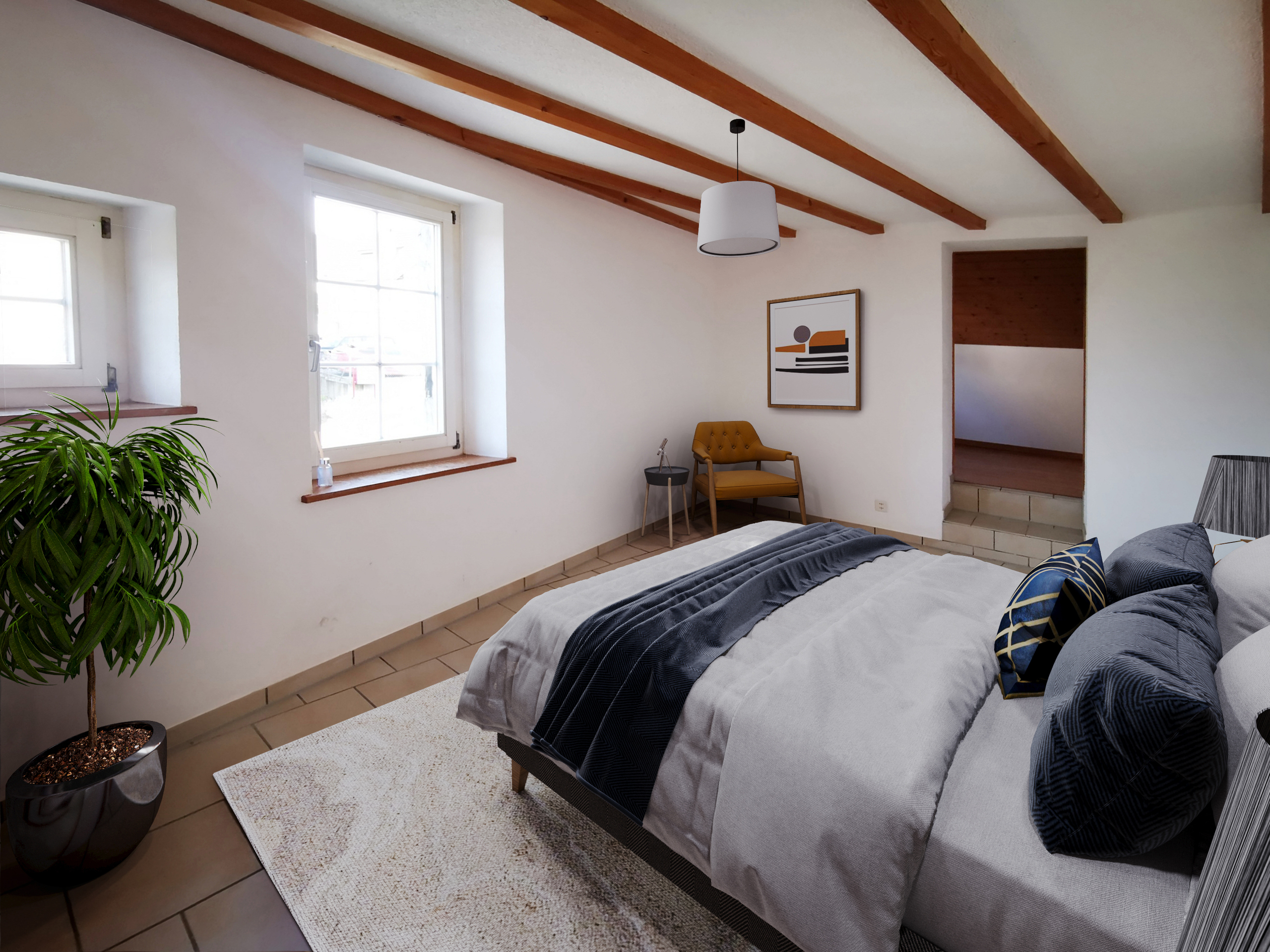 Gestaltungs- und Möblierungsidee, Schlafzimmer mit angrenzendem Ankleidezimmer Gestaltungs- und Möblierungsidee, Schlafzimmer mit angrenzendem Ankleidezimmer