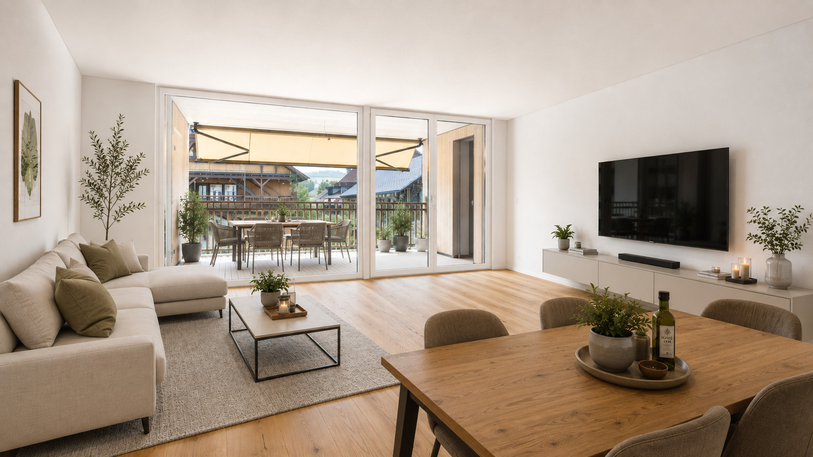 Blick von der Küche in Richtung Balkon (Möblierungsbeispiel) Blick von der Küche in Richtung Balkon (Möblierungsbeispiel)