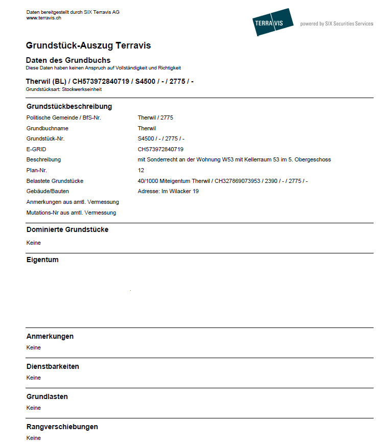 Grundbuchauszug Wohnung