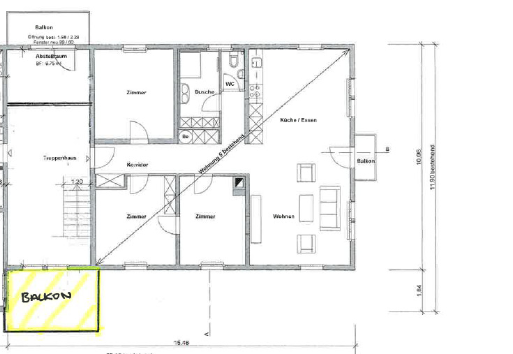 Der Balkon befindet sich im 1. OG Der Balkon befindet sich im 1. OG