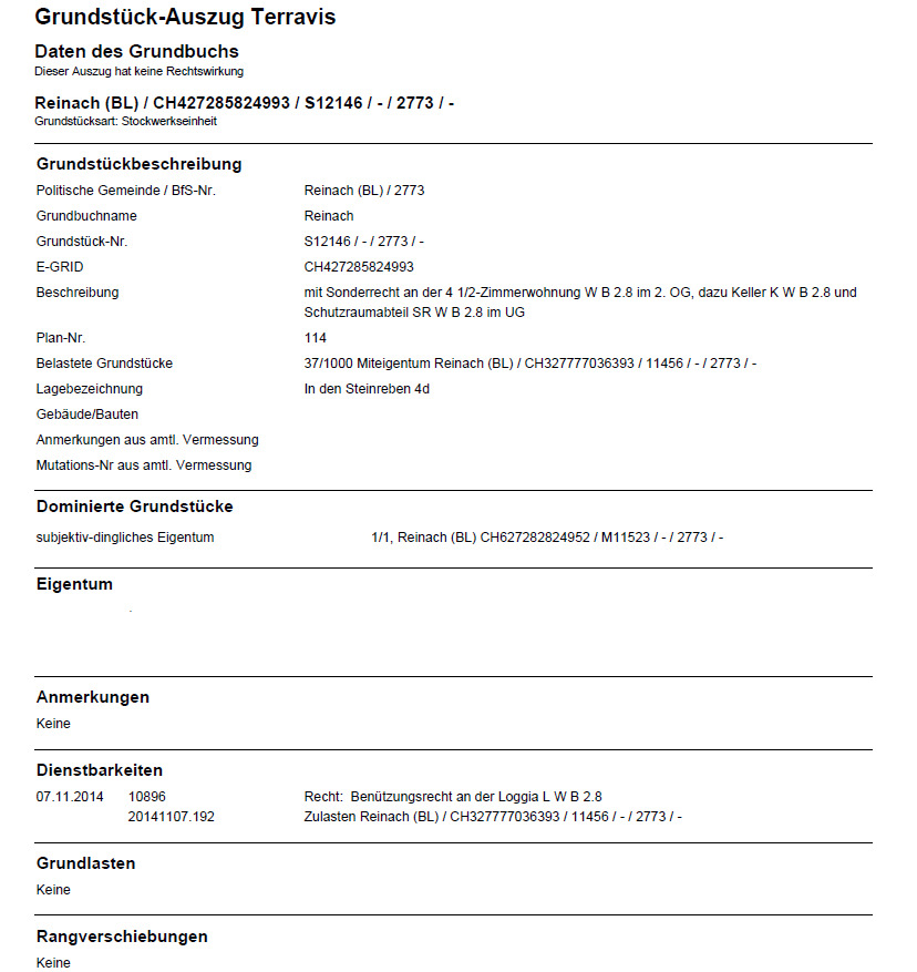 Grundbuchauszug Wohnung