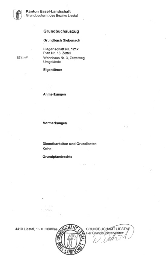 Grundbuchauszug Grundbuchauszug