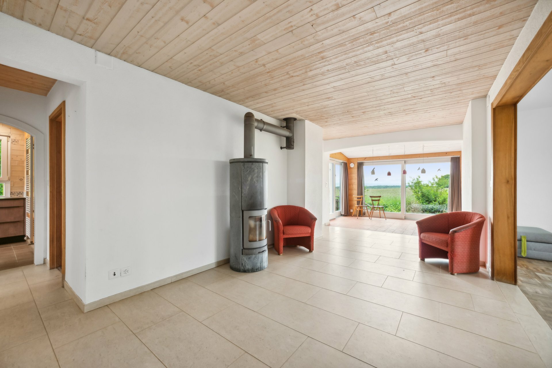 Living room with wood stove