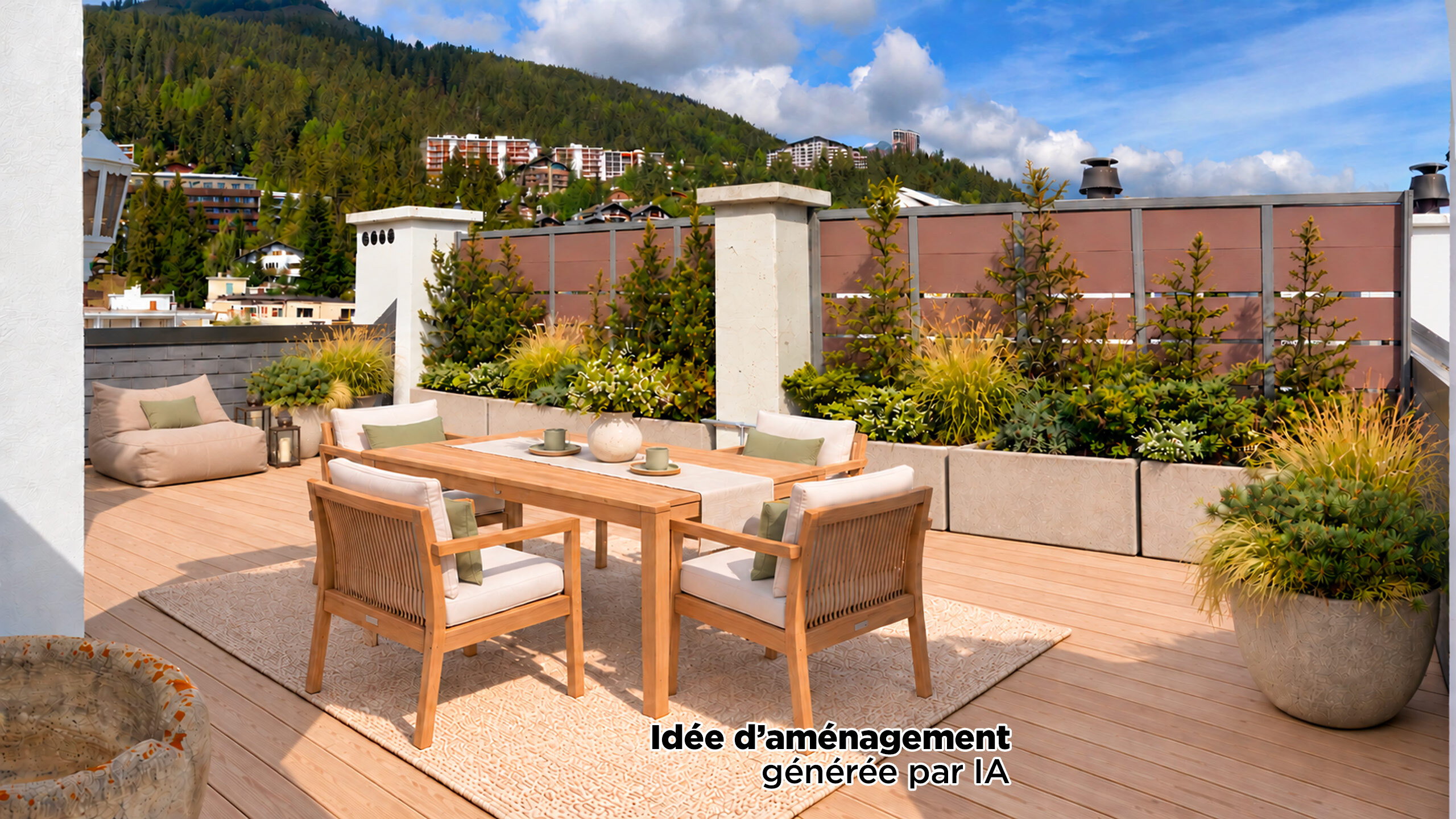 Terrasse principale - Vue 2 (Rendu d'aménagement IA)