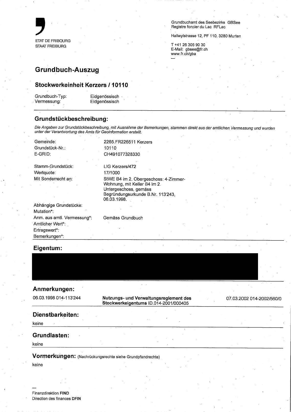 Grundbuchauszug Seite 1