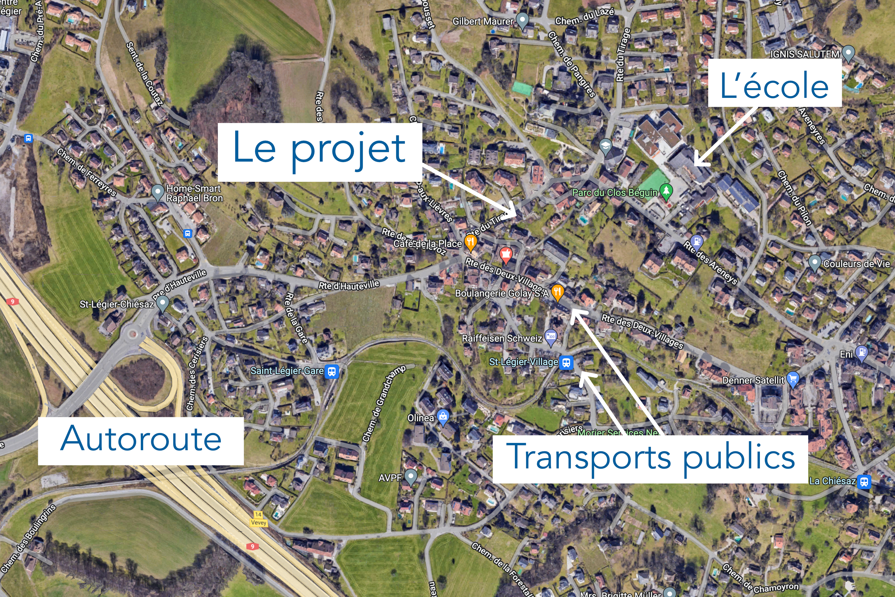 Projet immobilier à St-Légier : plan de situation et accès routier.