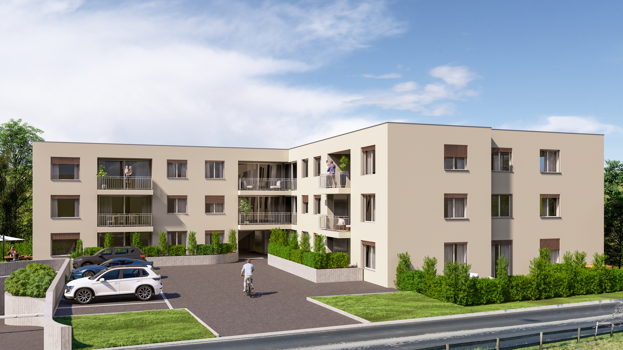 Projet immobilier à Siviriez avec 25 appartements neufs à vendre : le bâtiment vu de face.
