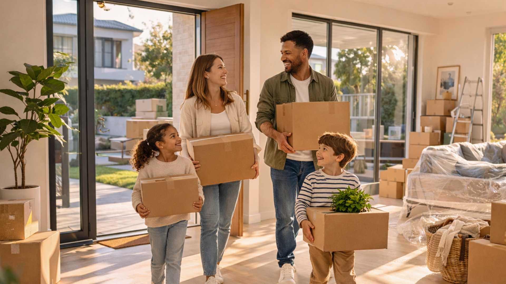 Family moving into a house