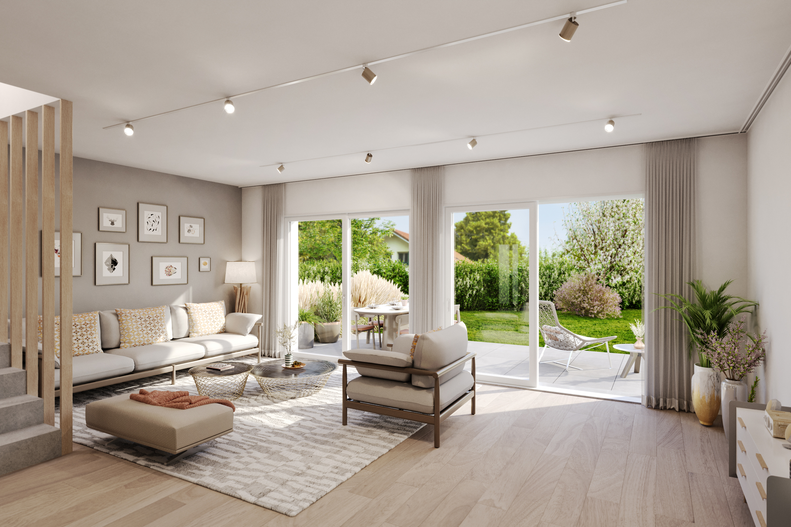 Salon lumineux ouvert sur le jardin