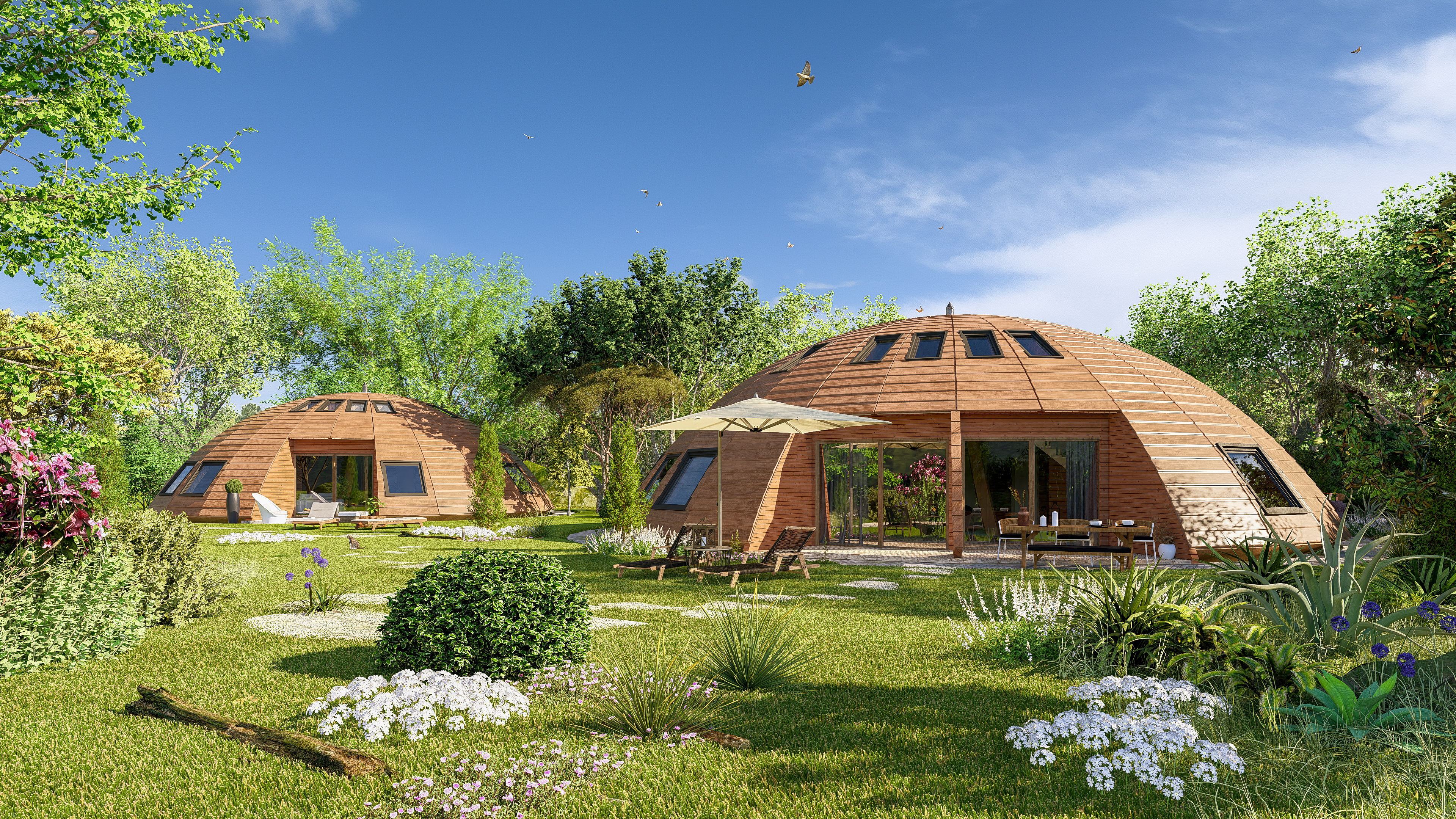 Projet immobilier à Villarimboud avec maisons et Domespace à vendre : l'extérieur des Domespaces.