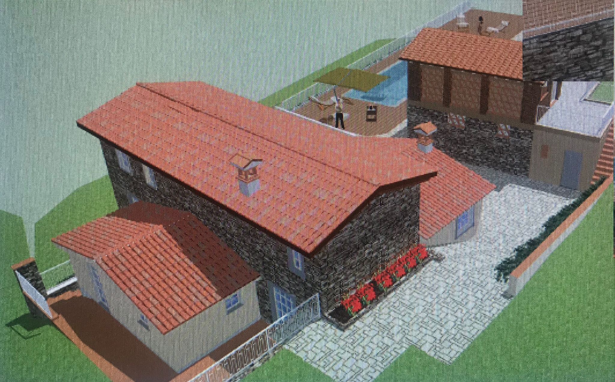 Rückseite des Haupthauses und des Anbaus Rückseite des Haupthauses und des Anbaus