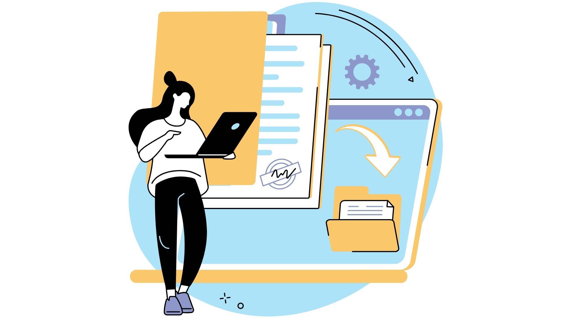 Eine Frau wandelt eine Papierbewerbung auf ihrem Computer in eine digitale Bewerbung um und vereinfacht so den Prozess auf dreamo.ch