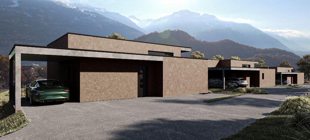 perspective 3D façade Nord - avec couvert pour 1 voiture + 1 place extérieure perspective 3D façade Nord - avec couvert pour 1 voiture + 1 place extérieure