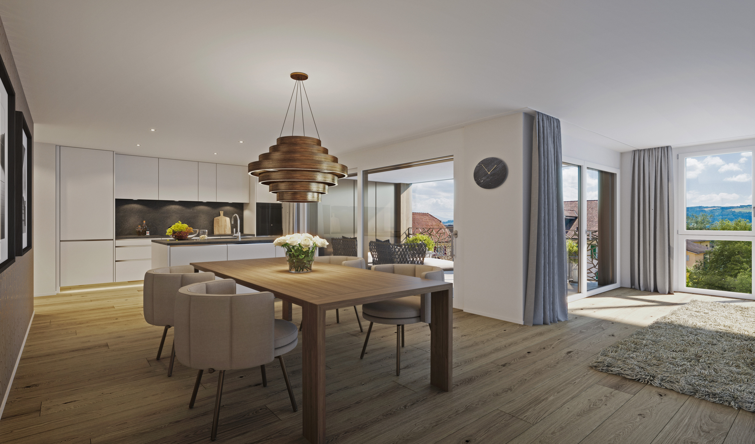 Grosszügige Wohnräume mit grossen Fensterfronten