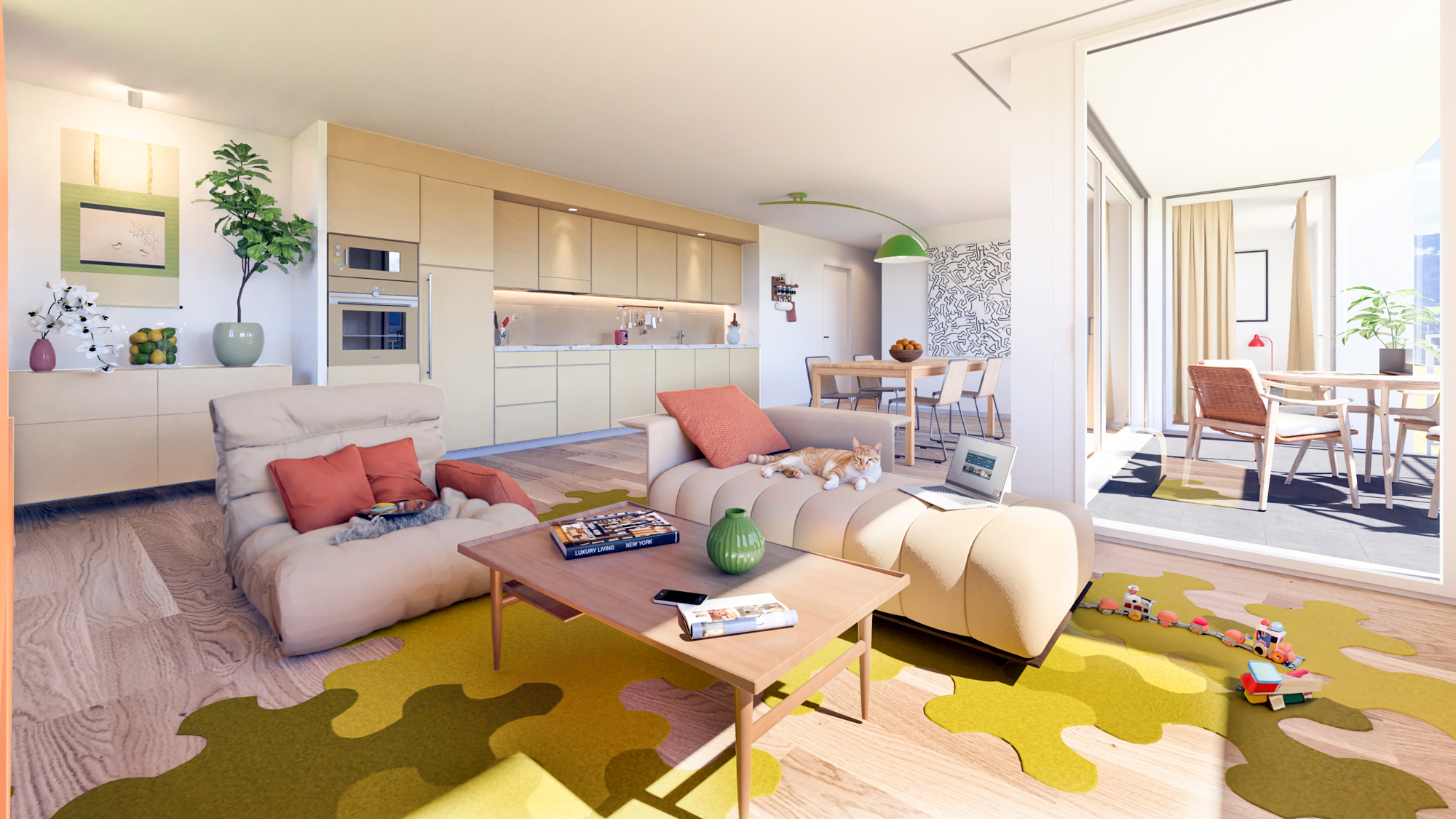 Appartements neufs à vendre à Siviriez : une pièce à vivre.