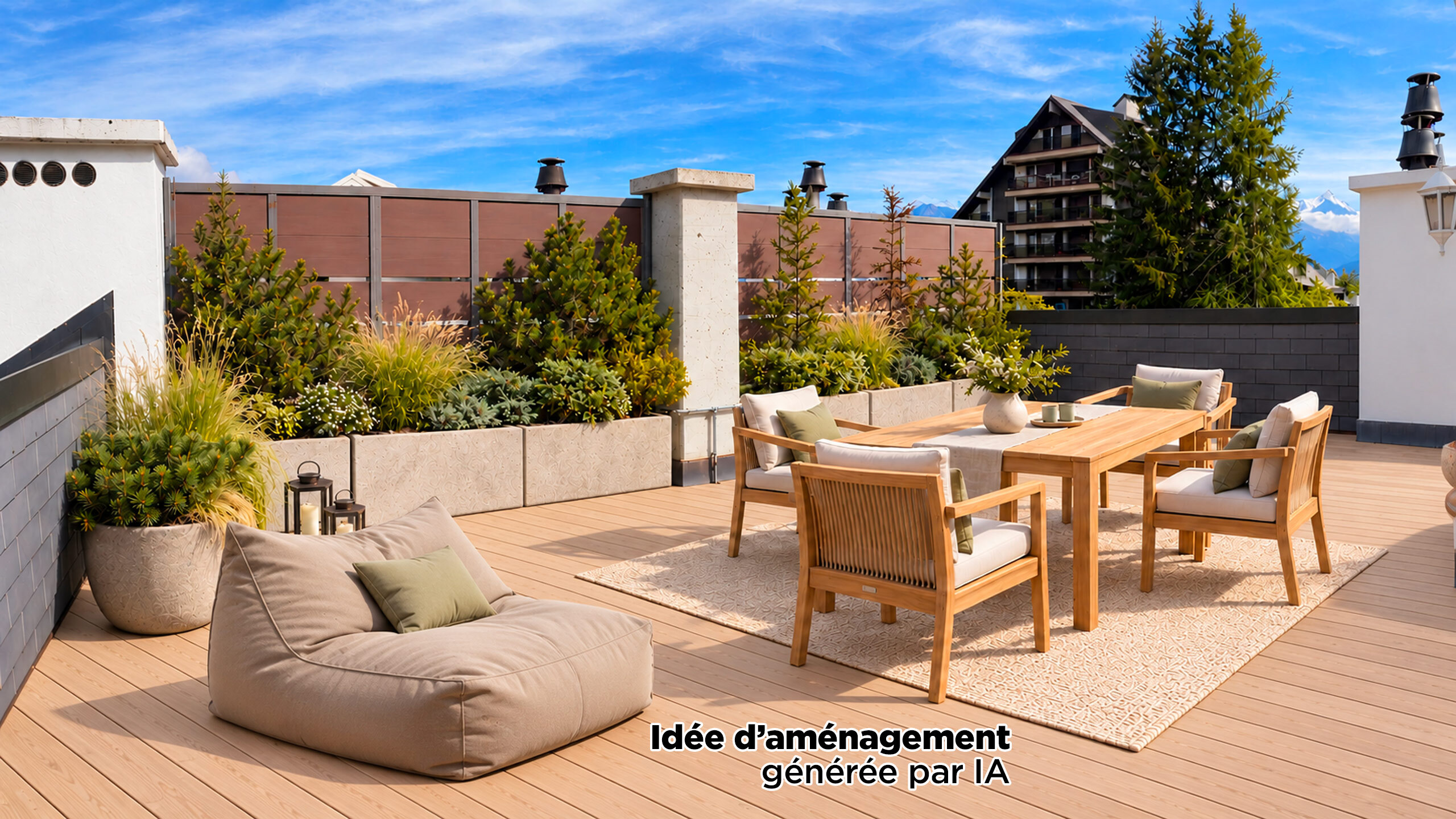 Terrasse principale - Vue 3 (Rendu d'aménagement IA)