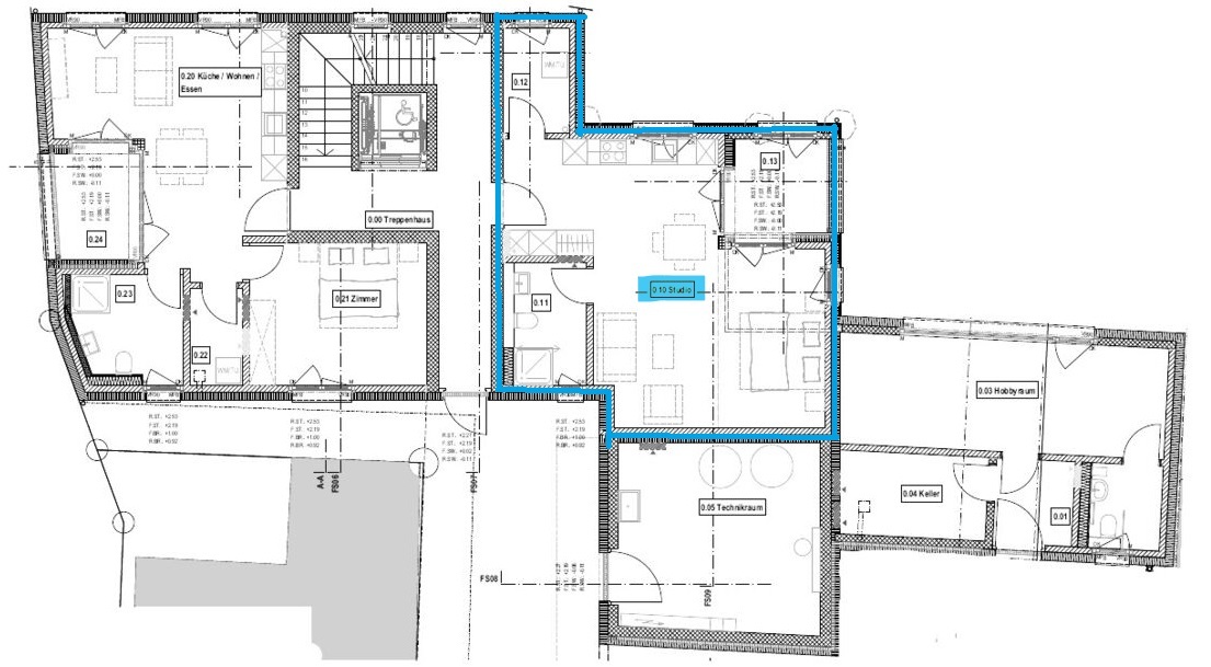 Grundriss Erdgeschoss  1-Zimmer Studio Strassenhaus