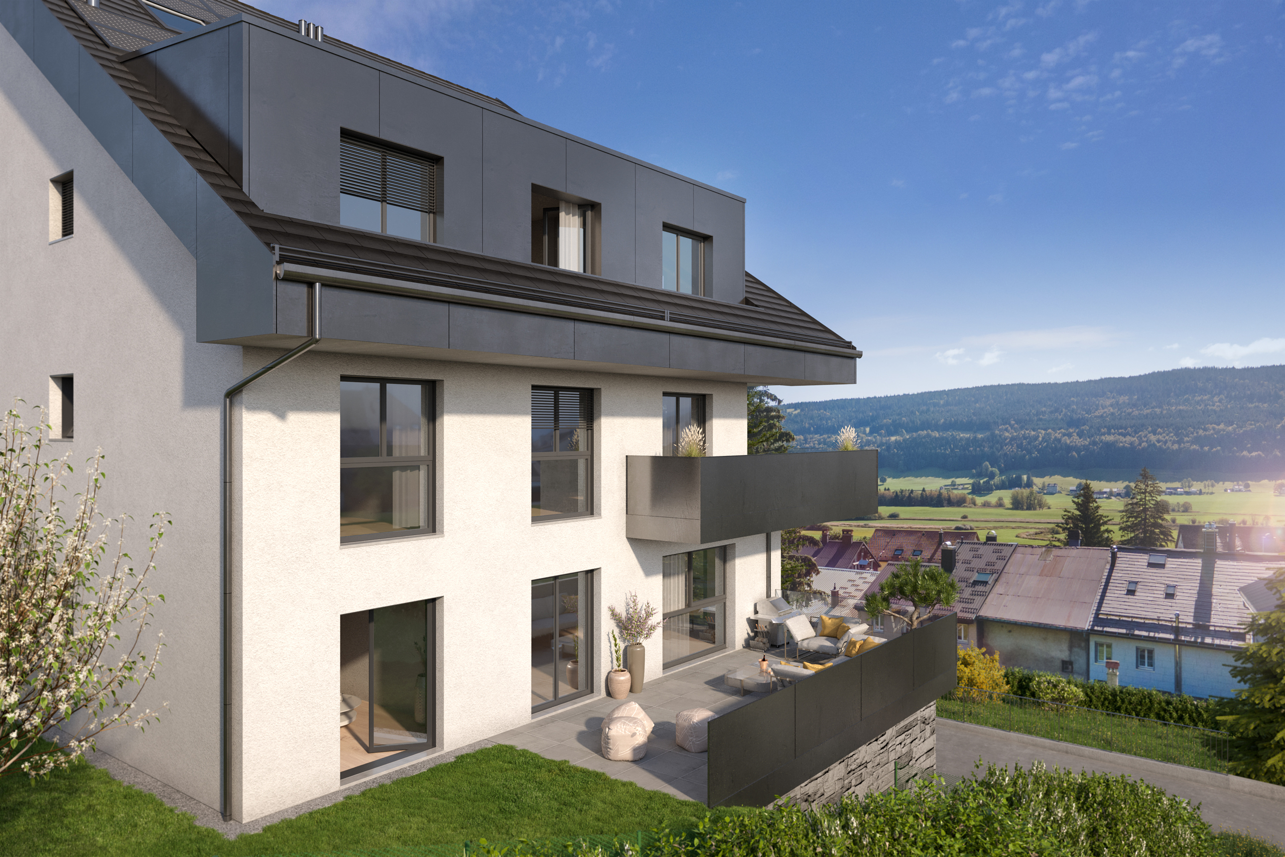 maison moderne sur une colline surplombant une vallée maison moderne sur une colline surplombant une vallée