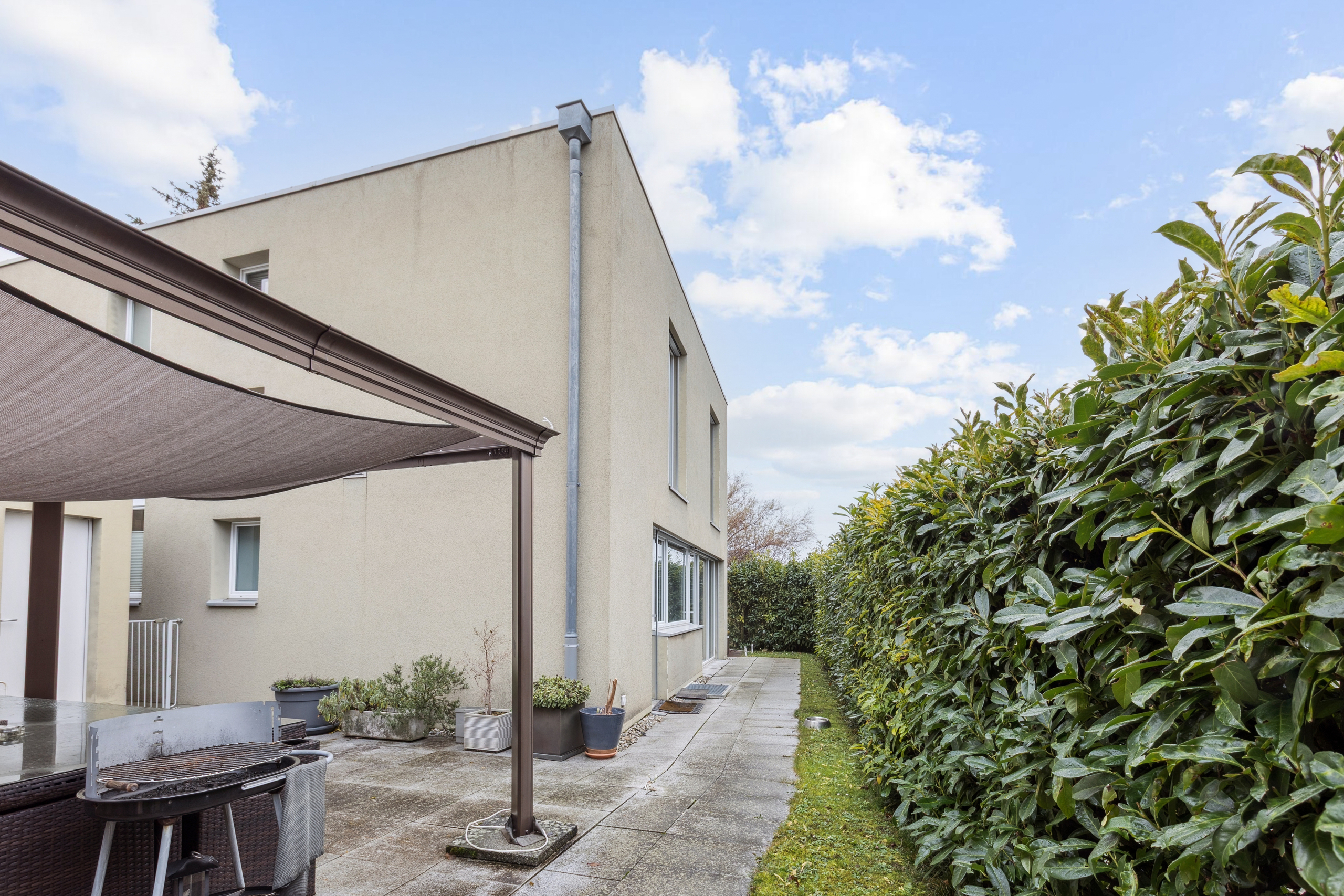 The backyard of a house with terrace