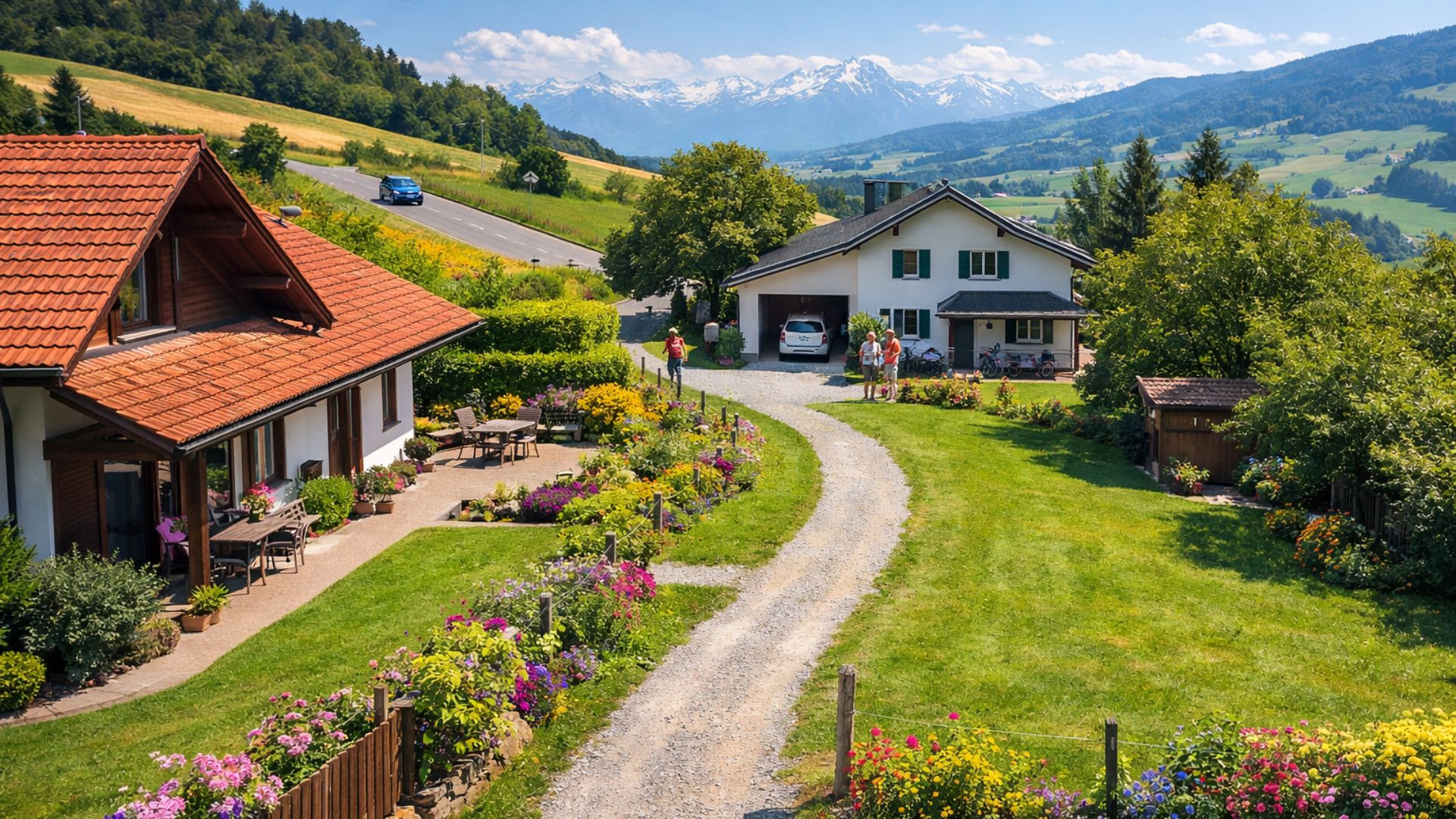 Wegerecht zwischen zwei Grundstücken in der Schweiz, das den Zugang zu einem eingeschlossenen Haus von der Straße aus ermöglicht