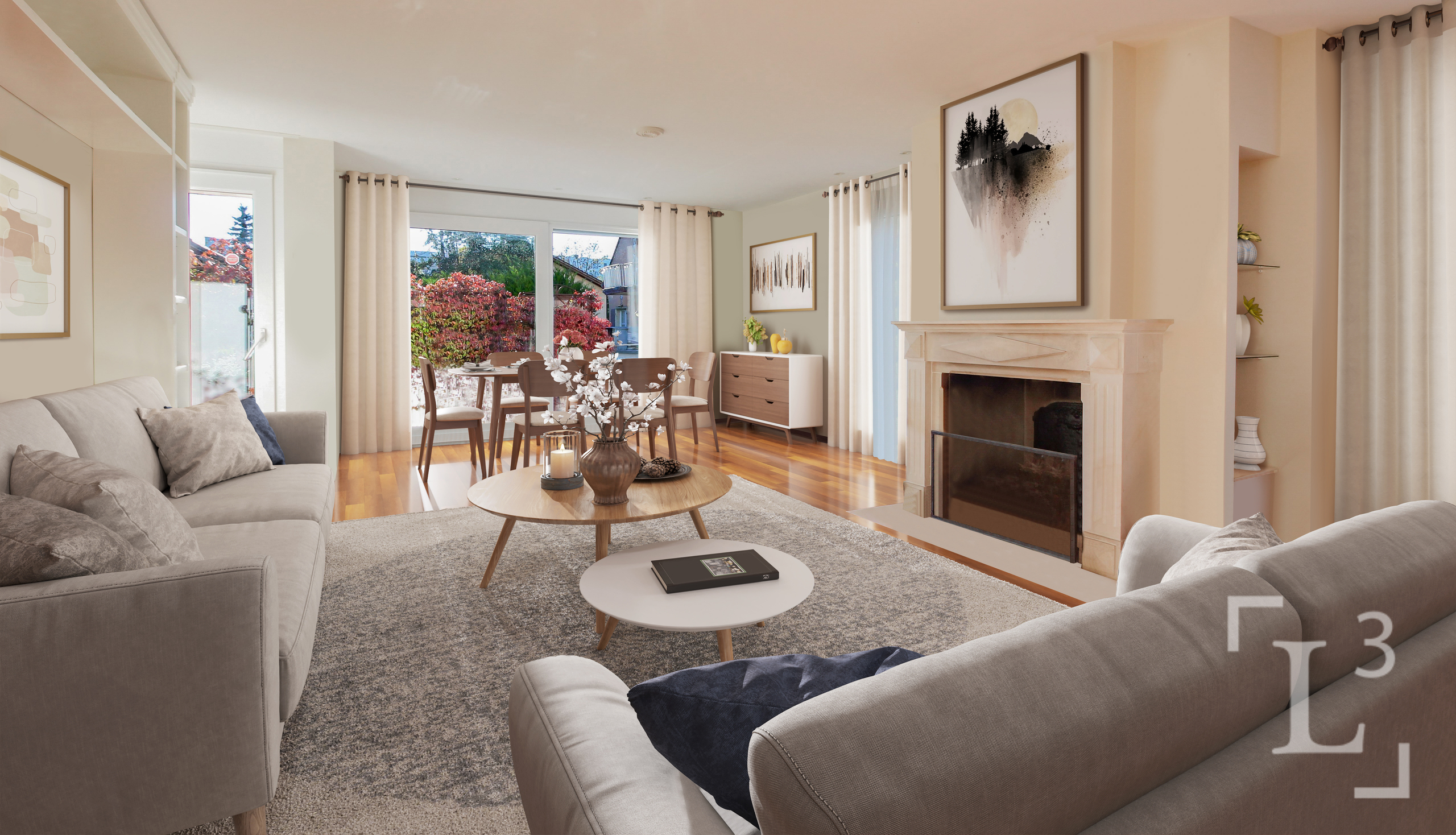 Living room with fireplace