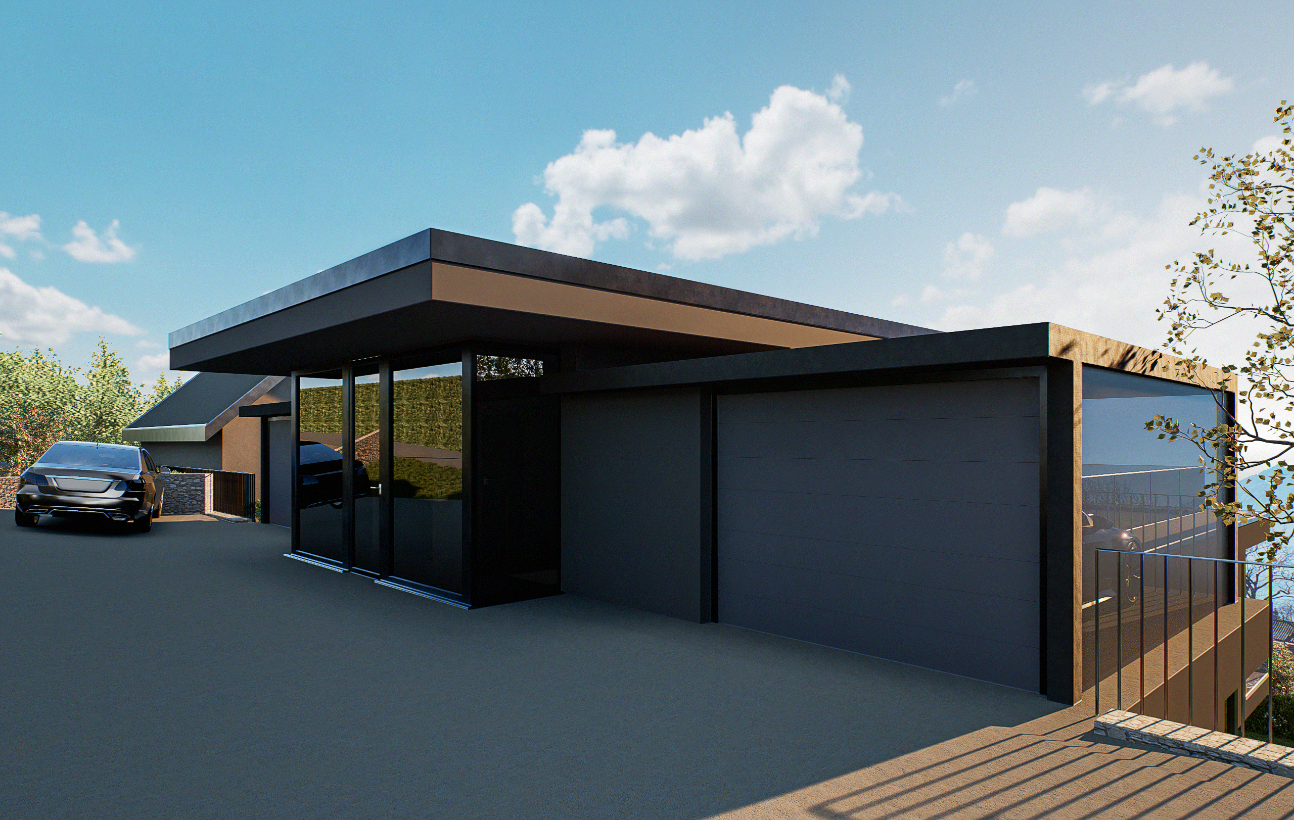 Parkplatz mit zwei Garagen