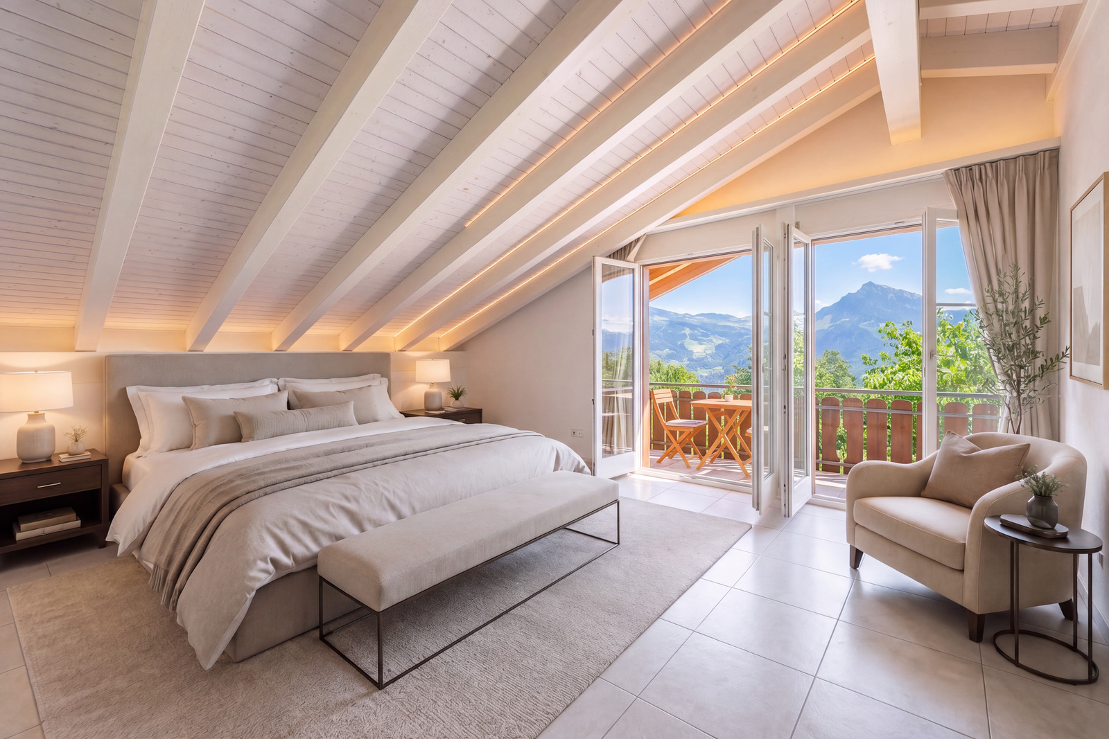 Gästeschlafzimmer &ndash; Panoramablick auf Berge und See.