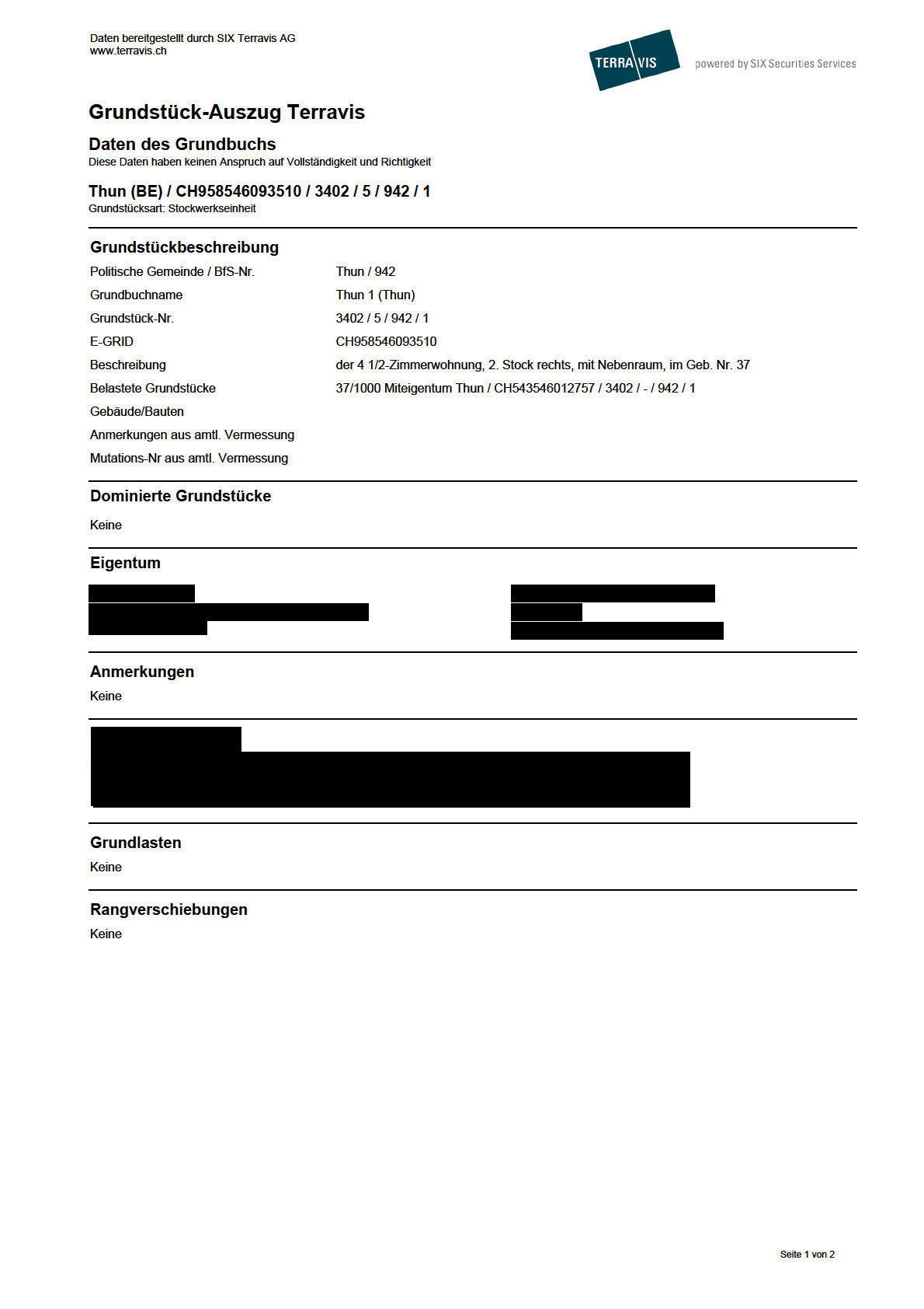 Grundbuchauszug Seite 1