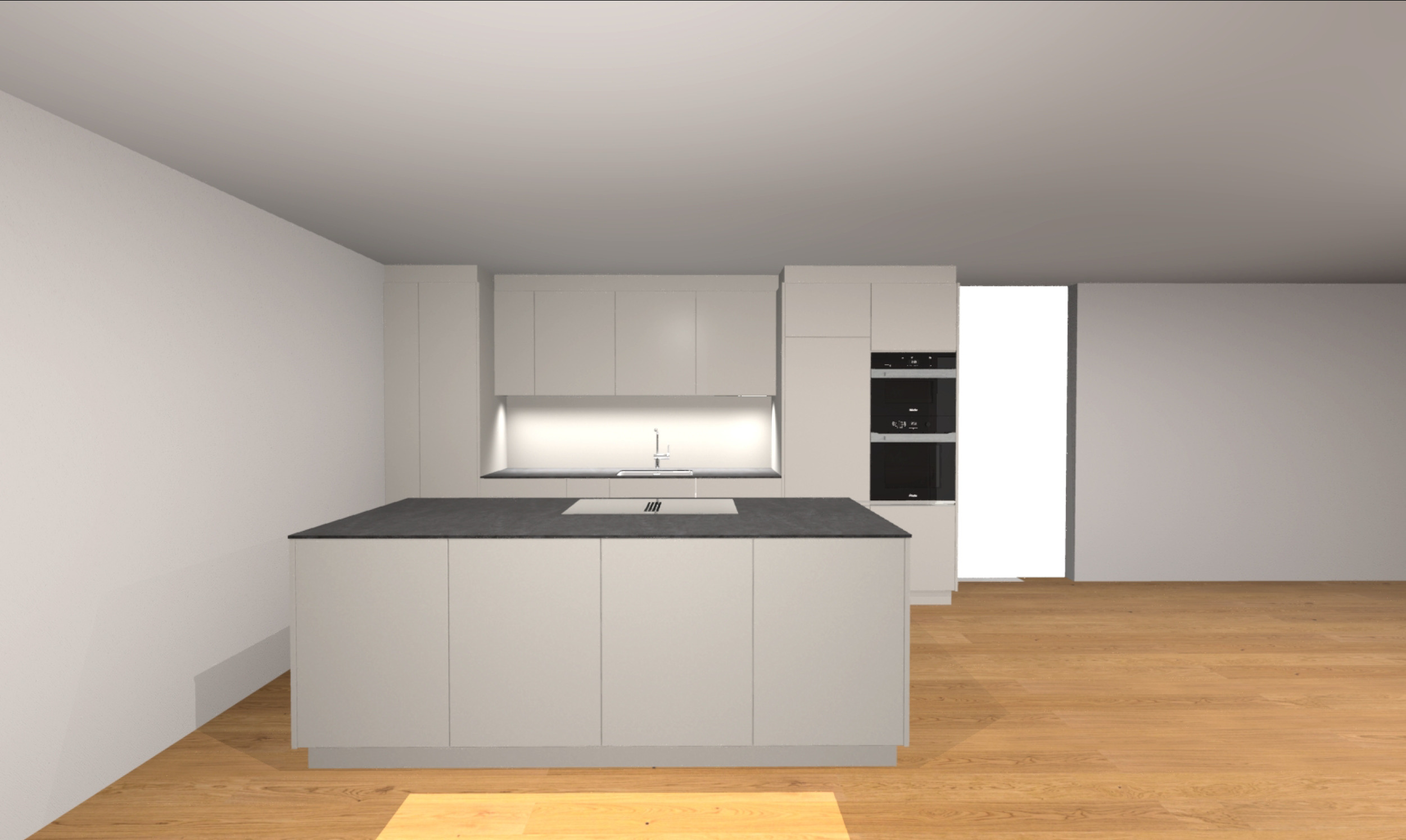 Perspektive Küche (Läng Ersigen), Miele, Keramikabdeckung, Frontfarbe nach Wahl Perspektive Küche (Läng Ersigen), Miele, Keramikabdeckung, Frontfarbe nach Wahl