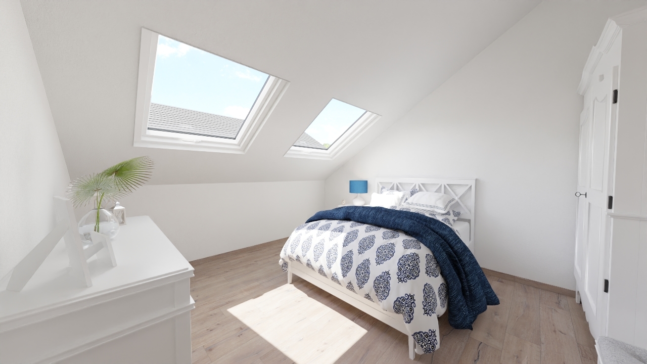 une petite chambre avec un lit blanc et une lucarne une petite chambre avec un lit blanc et une lucarne