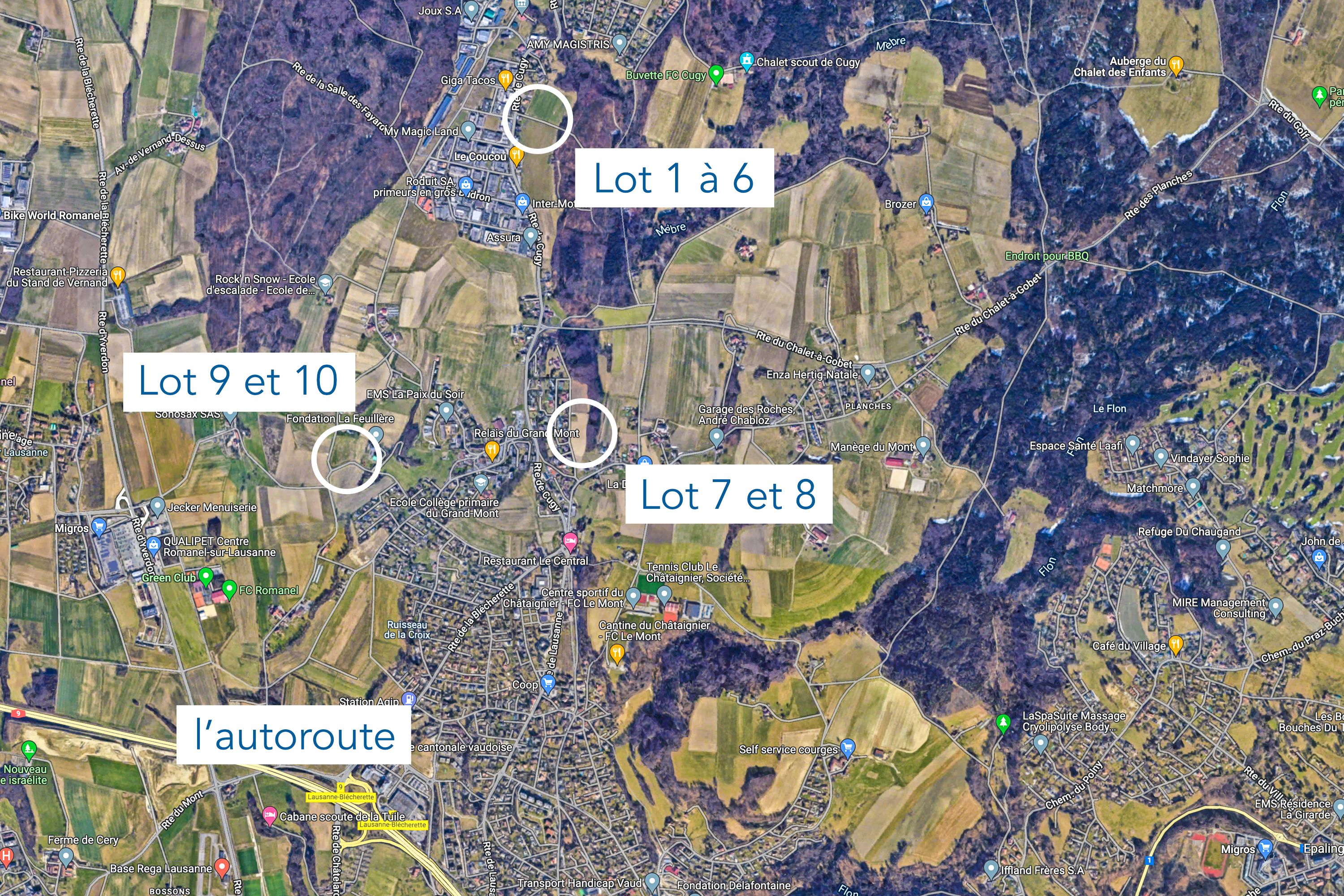 Projet immobilier au Mont-sur-Lausanne avec appartements et maison à vendre : plan de situation.