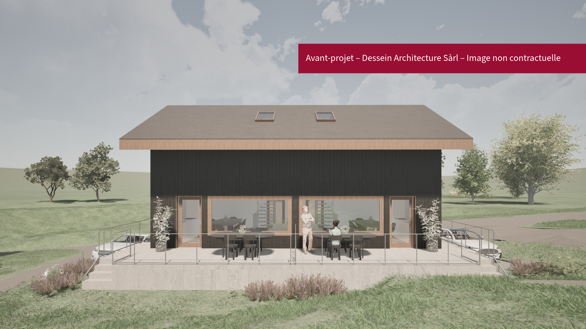 Images de synthèse – Avant-projet architectural (non soumis à permis). Droits d’auteur réservés – Dessein Architecture Sàrl.