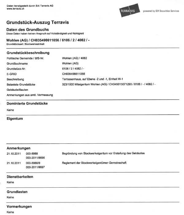 Grundbuchauszug Grundbuchauszug