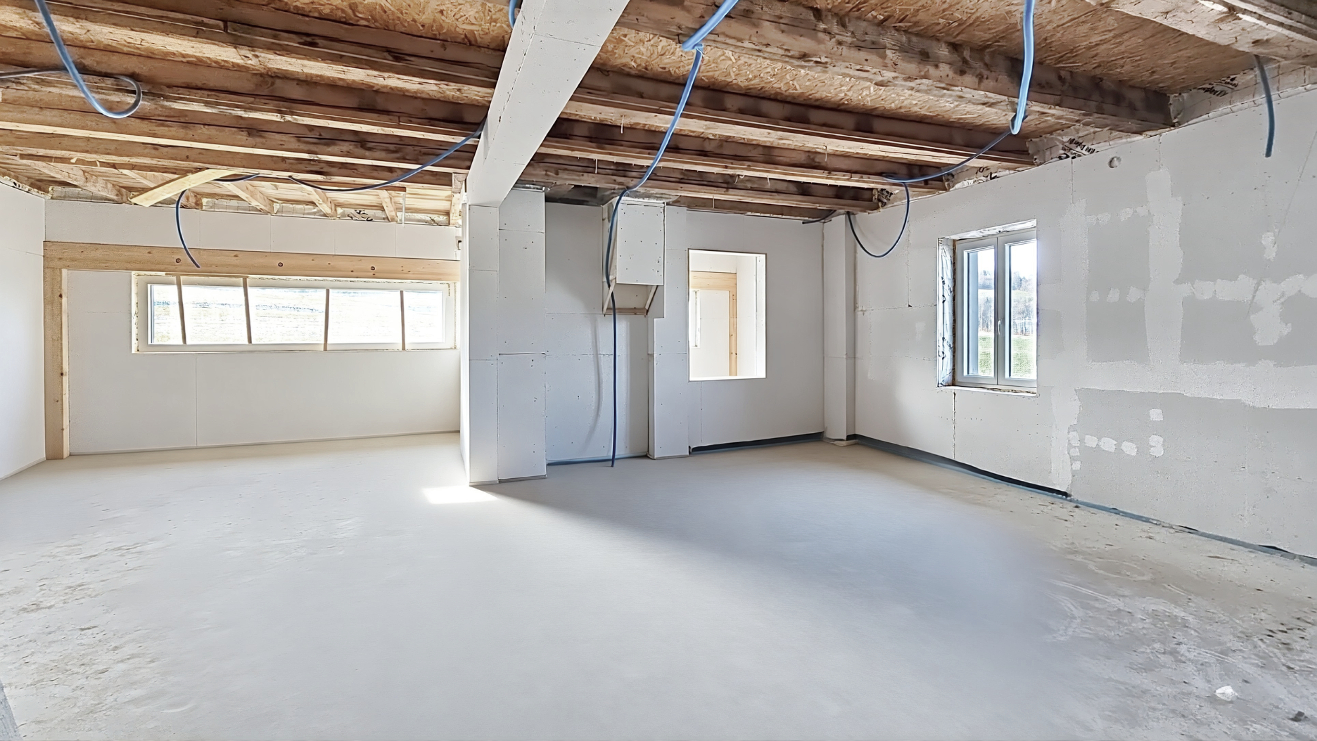 1er étage - séjour / cuisine en construction