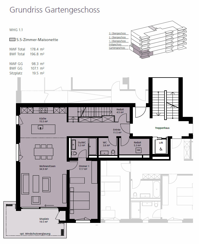 Grundriss WHG 1-1 Gartengeschoss