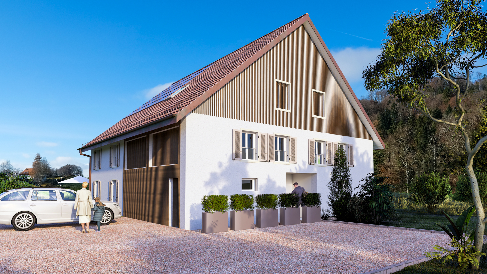 Projet immobilier à Forel avec 2 maisons mitoyennes à vendre : l'extérieur.